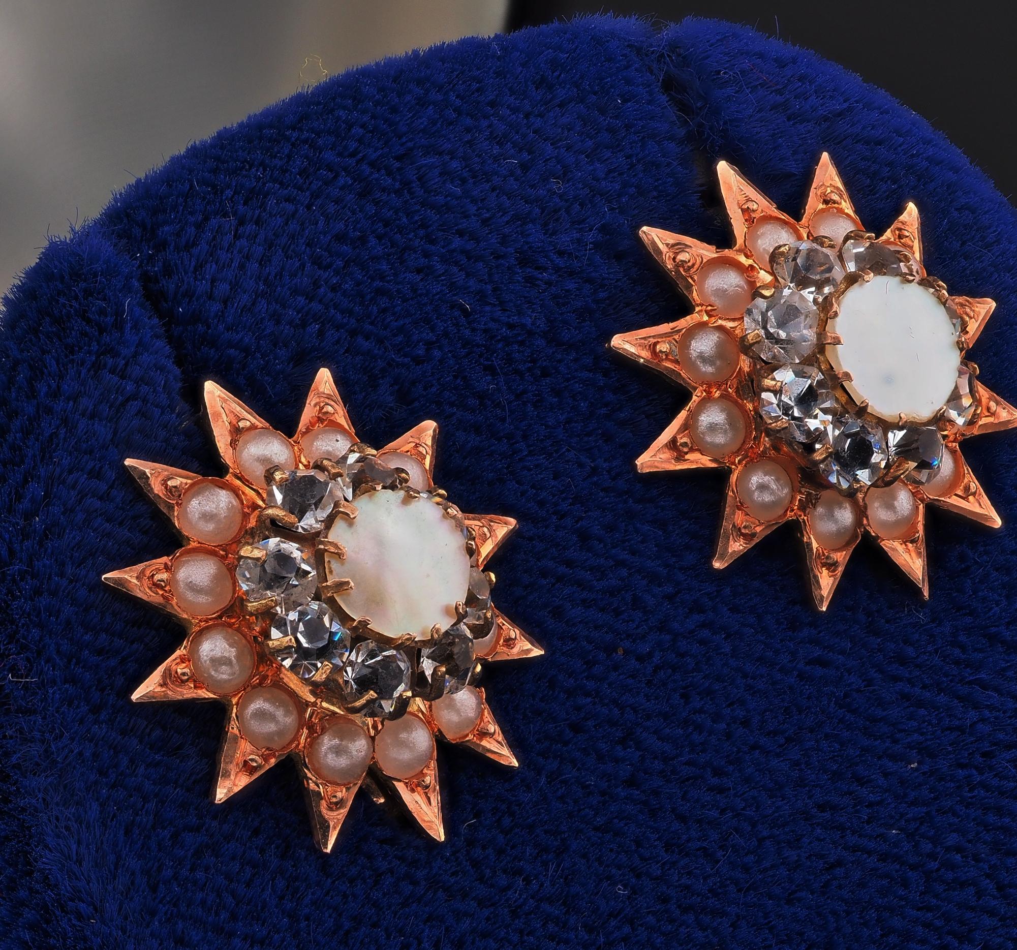 Boucles d'oreilles victoriennes en nacre avec pierres en pâte 18 KT Bon état - En vente à Napoli, IT