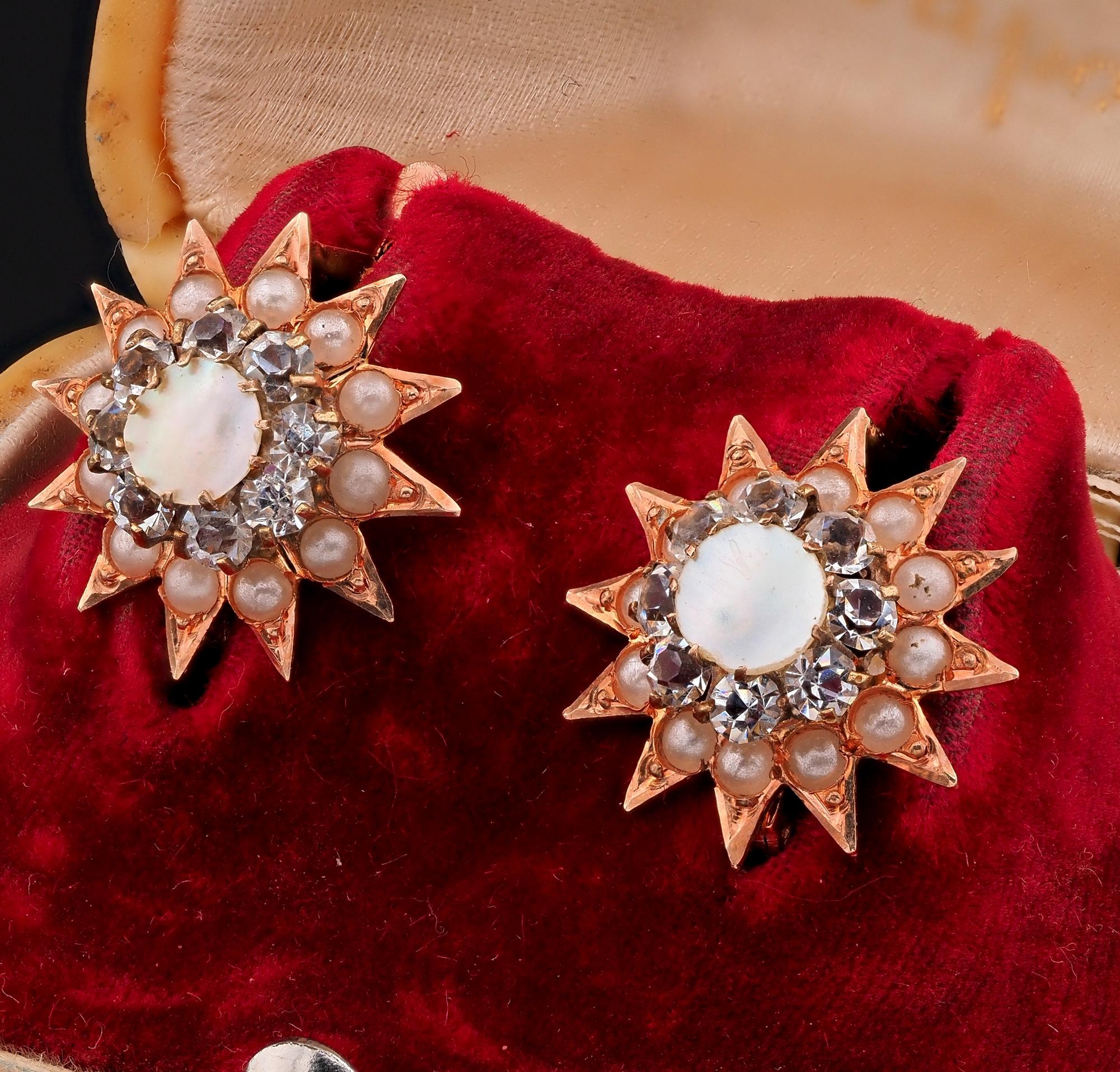 Boucles d'oreilles victoriennes en nacre avec pierres en pâte 18 KT Pour femmes en vente