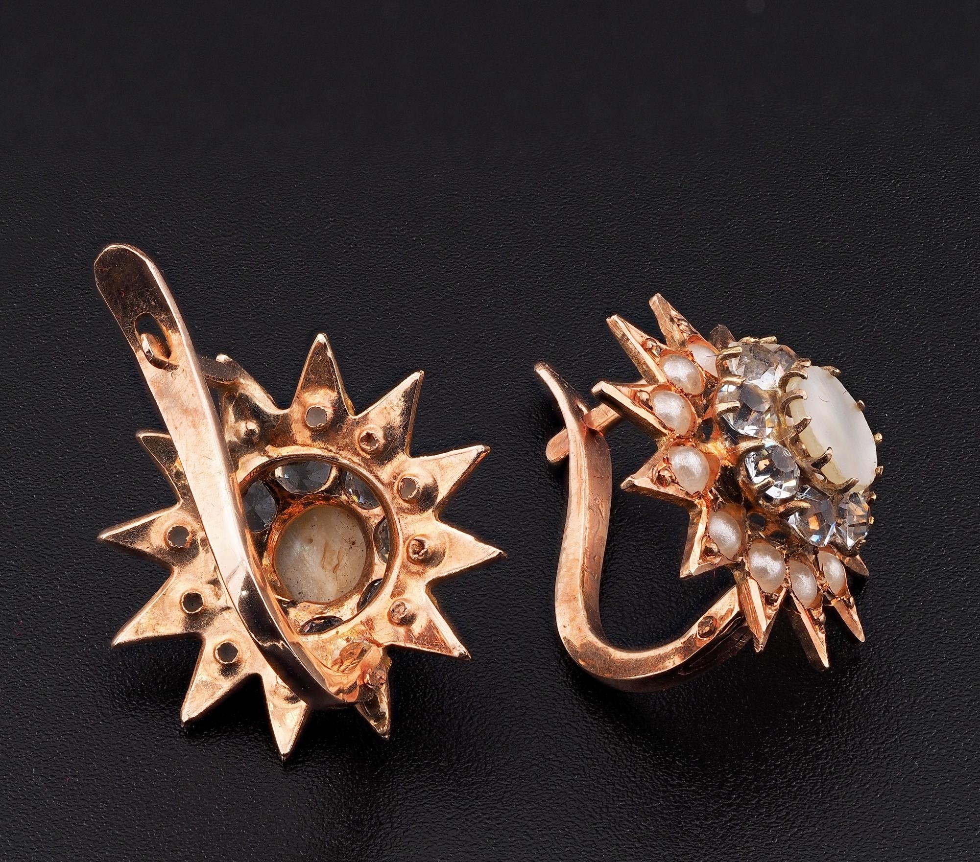 Boucles d'oreilles victoriennes en nacre avec pierres en pâte 18 KT en vente 1