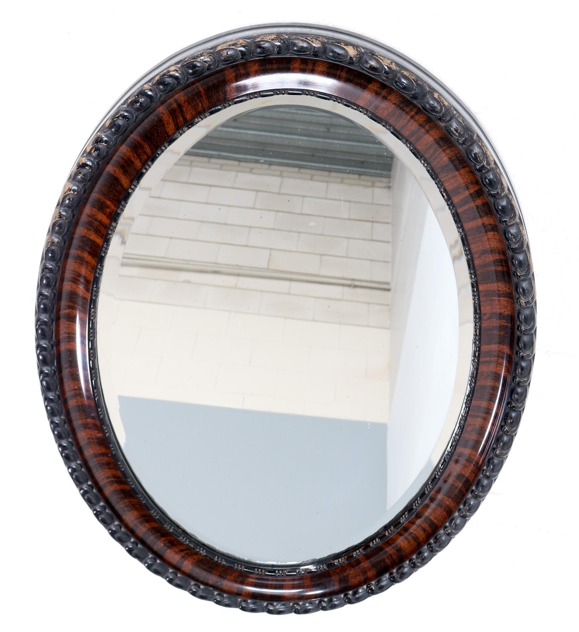Beveled Victorian Patinated Plaster Oval Wall Mirror, 1890s