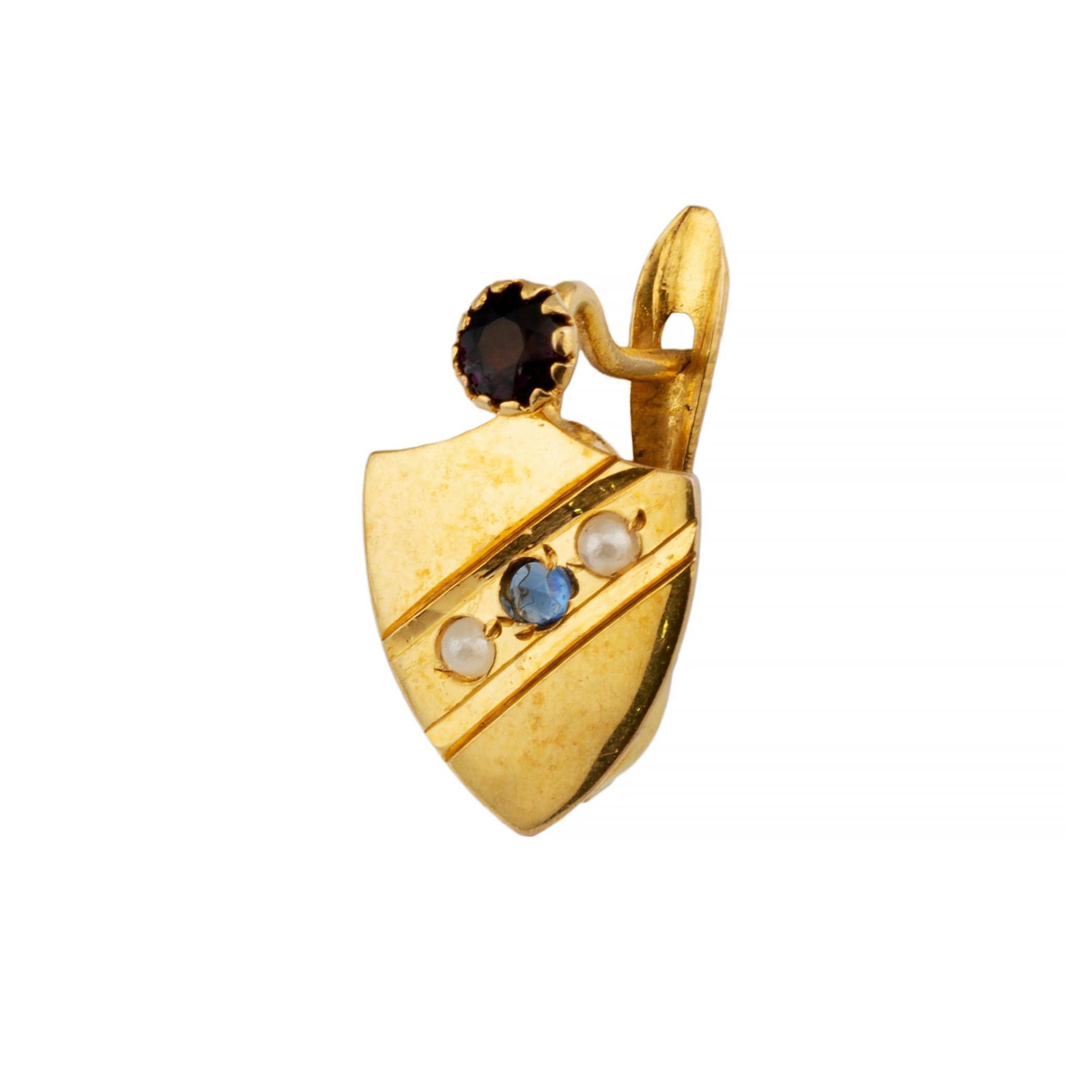 Round Cut SALE! Victorian Patriotic Red White and Blue Shield Form Earrings in Yellow Gold