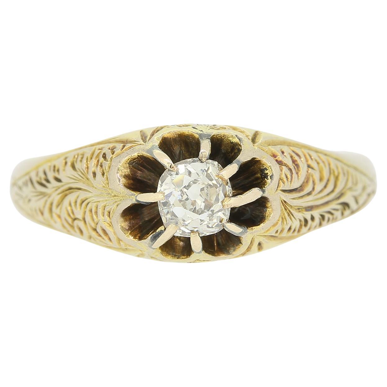 Victorian Patterned 0.33 Carat Diamond Gypsy Ring For Sale