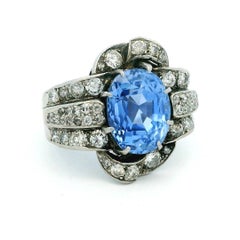 Victorian Paul Matthews Natural Ceylon Sapphire & Diamond Ring, GIA Certified