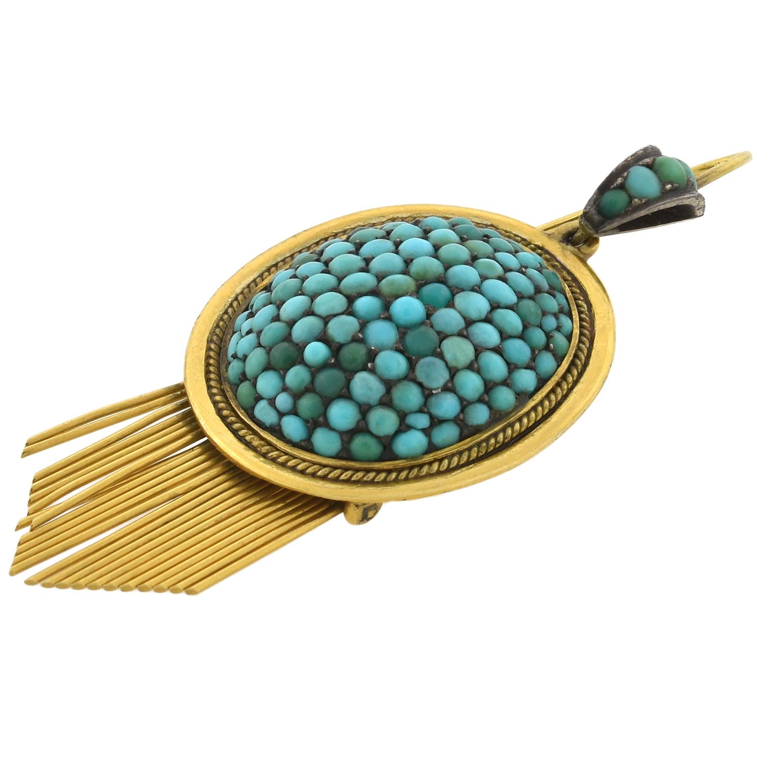 Victorian Pavé Persian Turquoise Gold Fringe Earrings In Good Condition In Narberth, PA