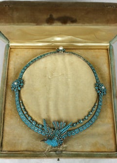 Victorian Pave Turquoise and Pearl Sparrow Necklace