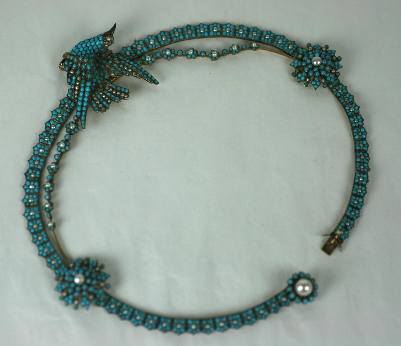 da uomo o donna Collana vittoriana con pave di turchesi e perle in vendita