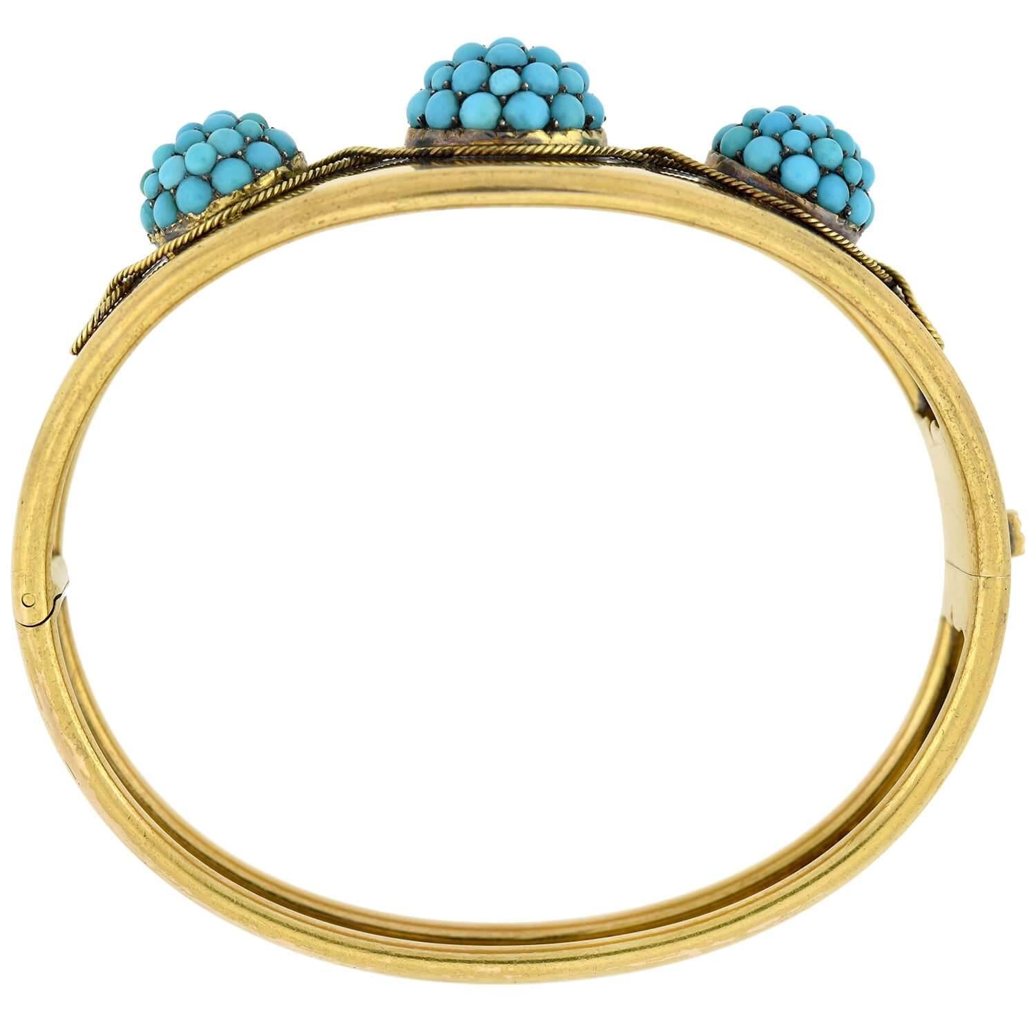 Victorian Pavé Turquoise Domed Motif Bangle Bracelet In Good Condition In Narberth, PA