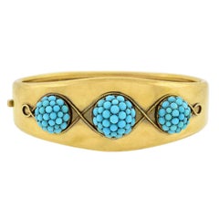 Antique Victorian Pavé Turquoise Domed Motif Bangle Bracelet