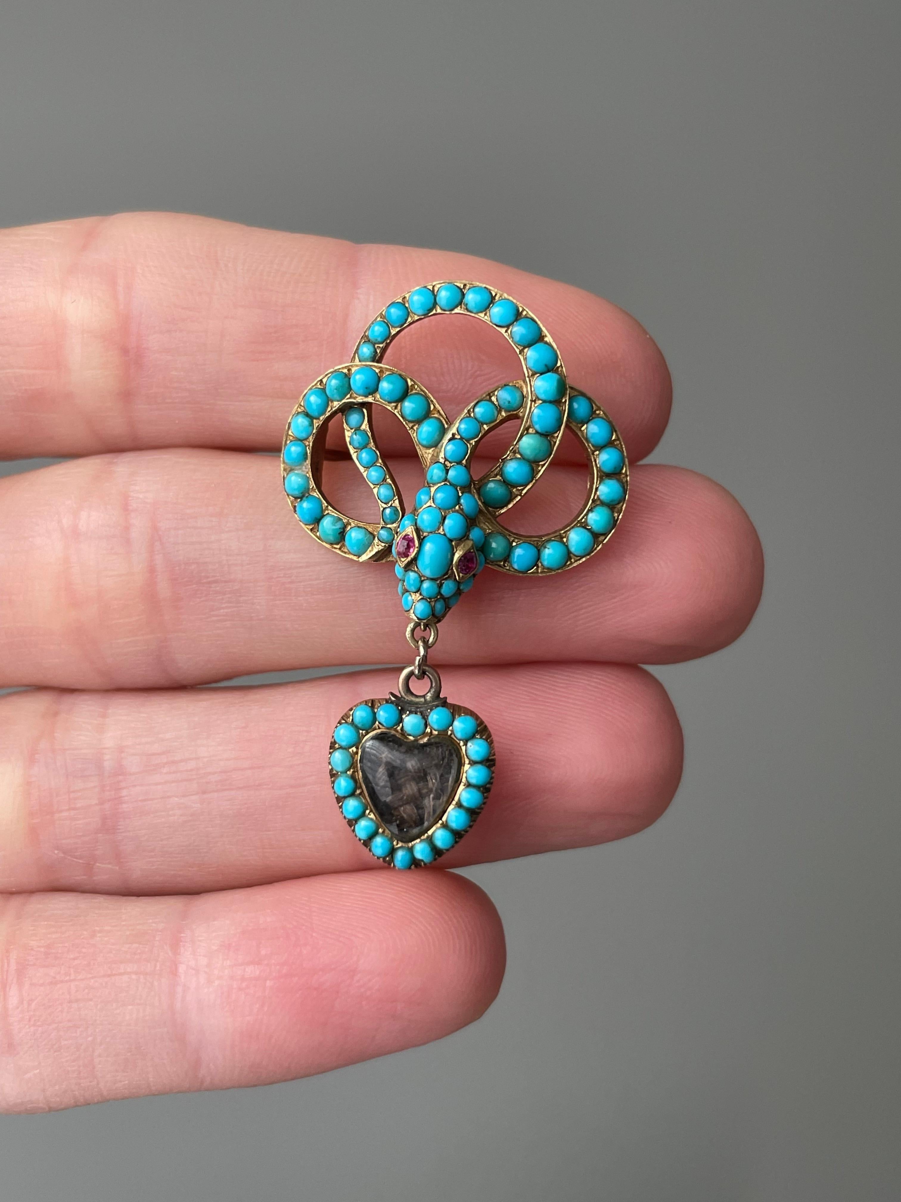 Cabochon Victorian Pave Turquoise Snake Brooch For Sale