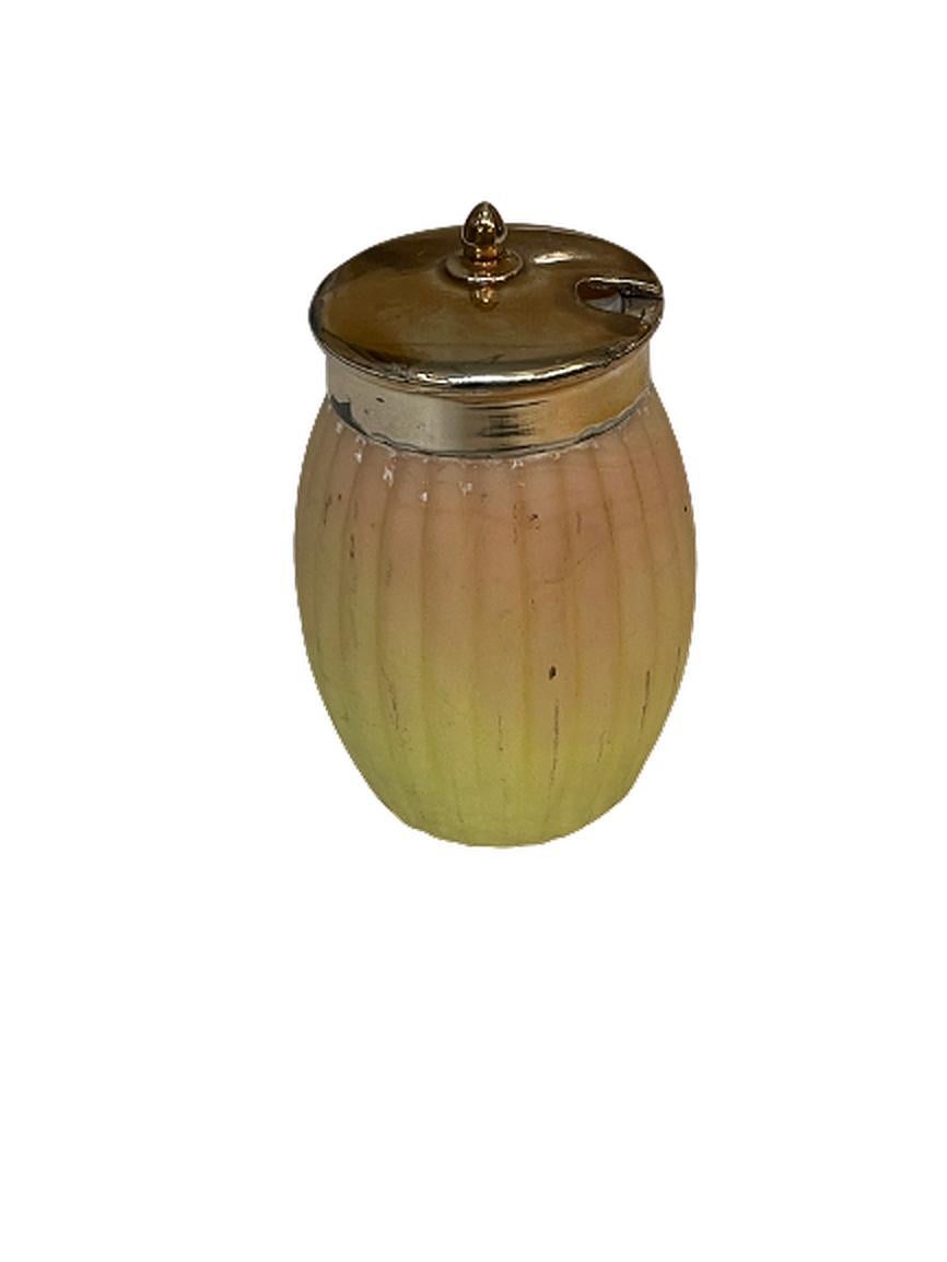 Glass Burmese Salt & Pepper Shakers w/ Mustard Bowl and Caster