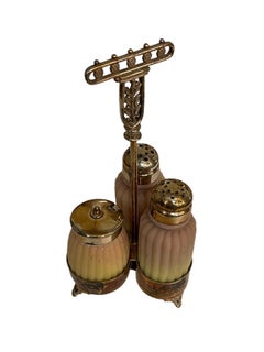 Burmese Salt & Pepper Shakers w/ Mustard Bowl and Caster