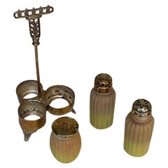 Burmese Salt & Pepper Shakers w/ Mustard Bowl and Caster