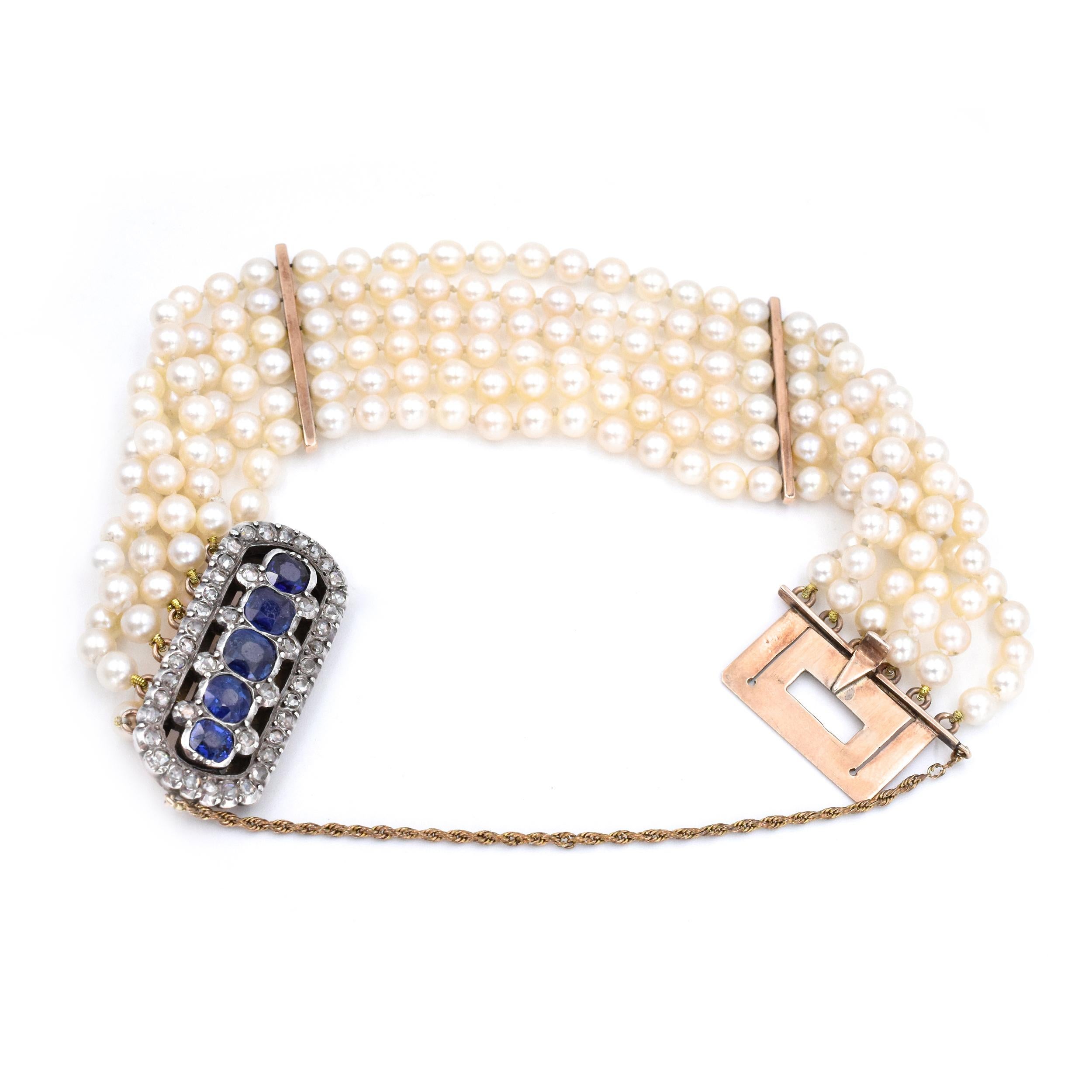 Antique Cushion Cut Victorian peals, sapphire and diamond bracelet. For Sale