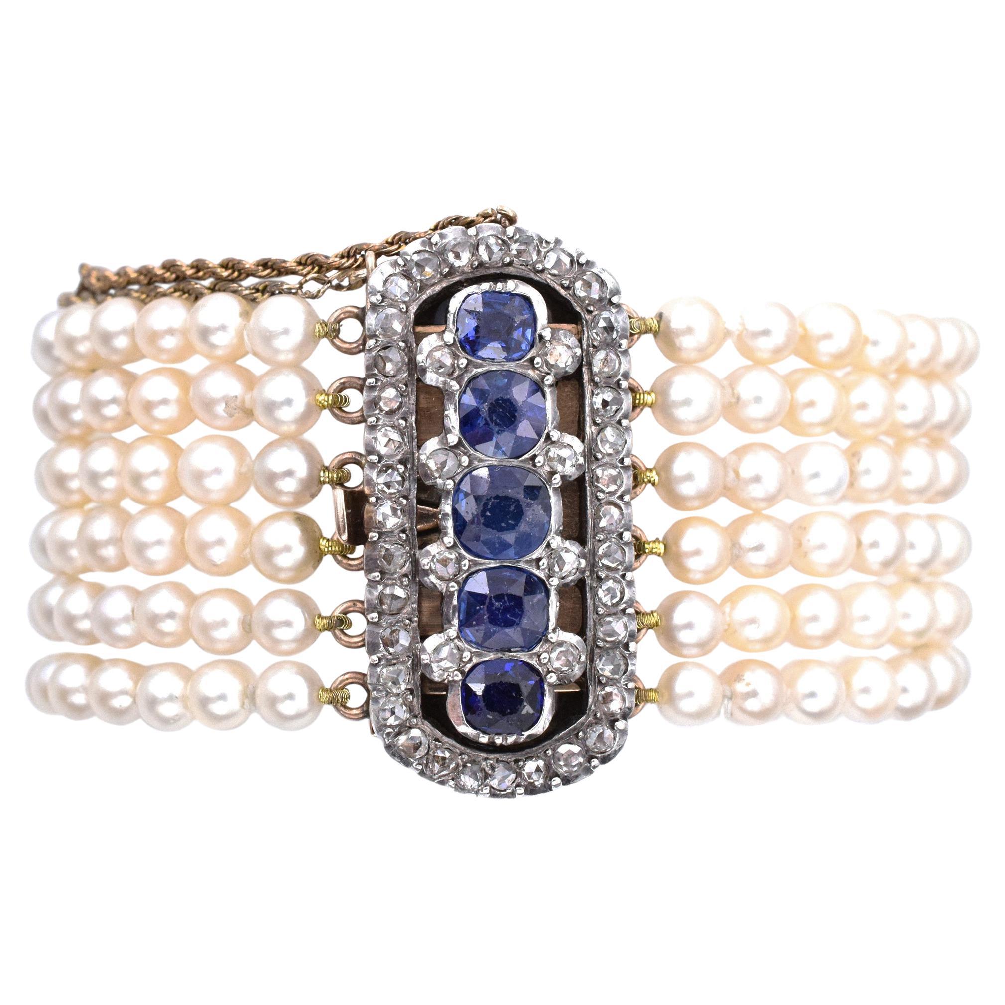 Victorian peals, sapphire and diamond bracelet. For Sale