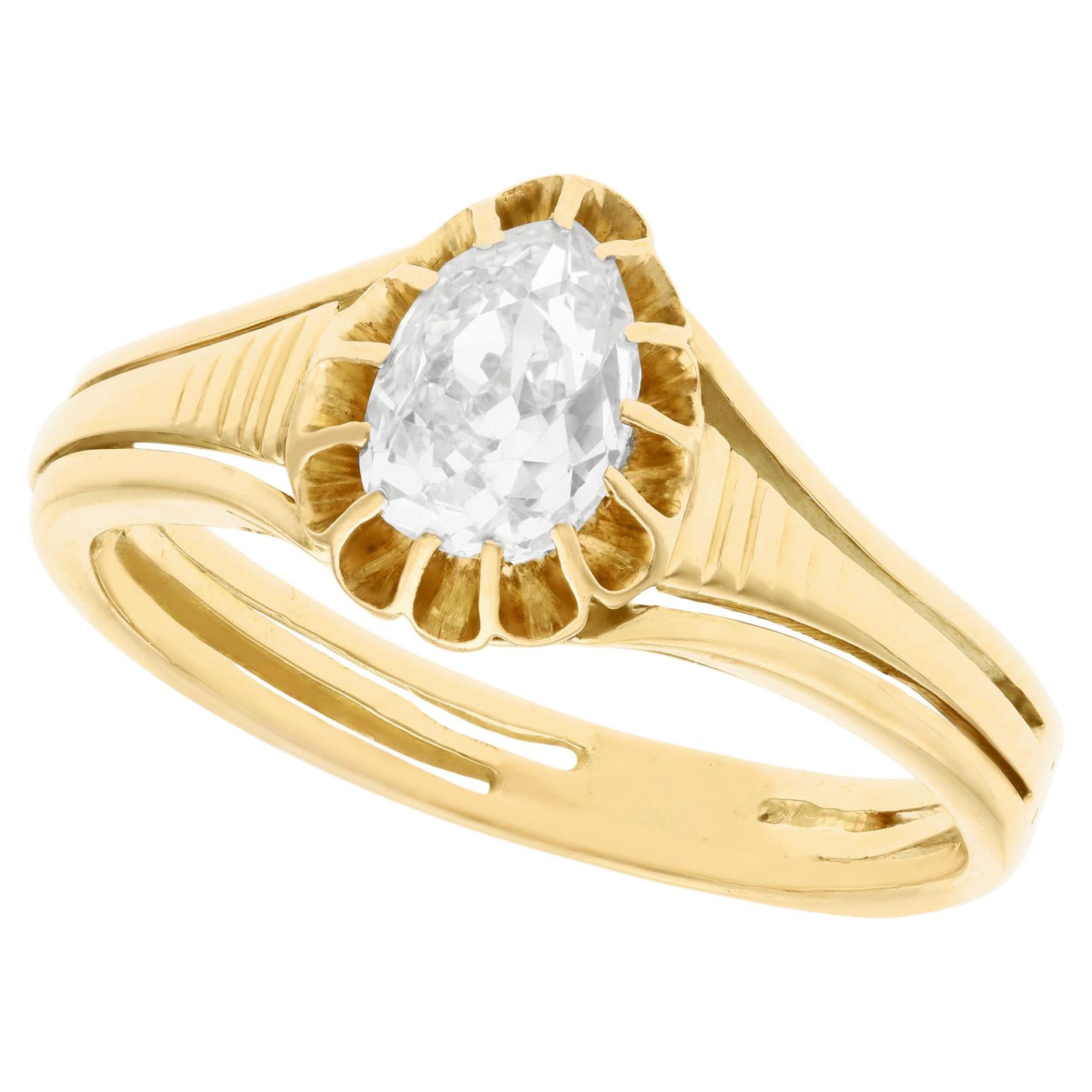 Antique Victorian Pear Cut Diamond and Yellow Gold Solitaire Engagement Ring For Sale