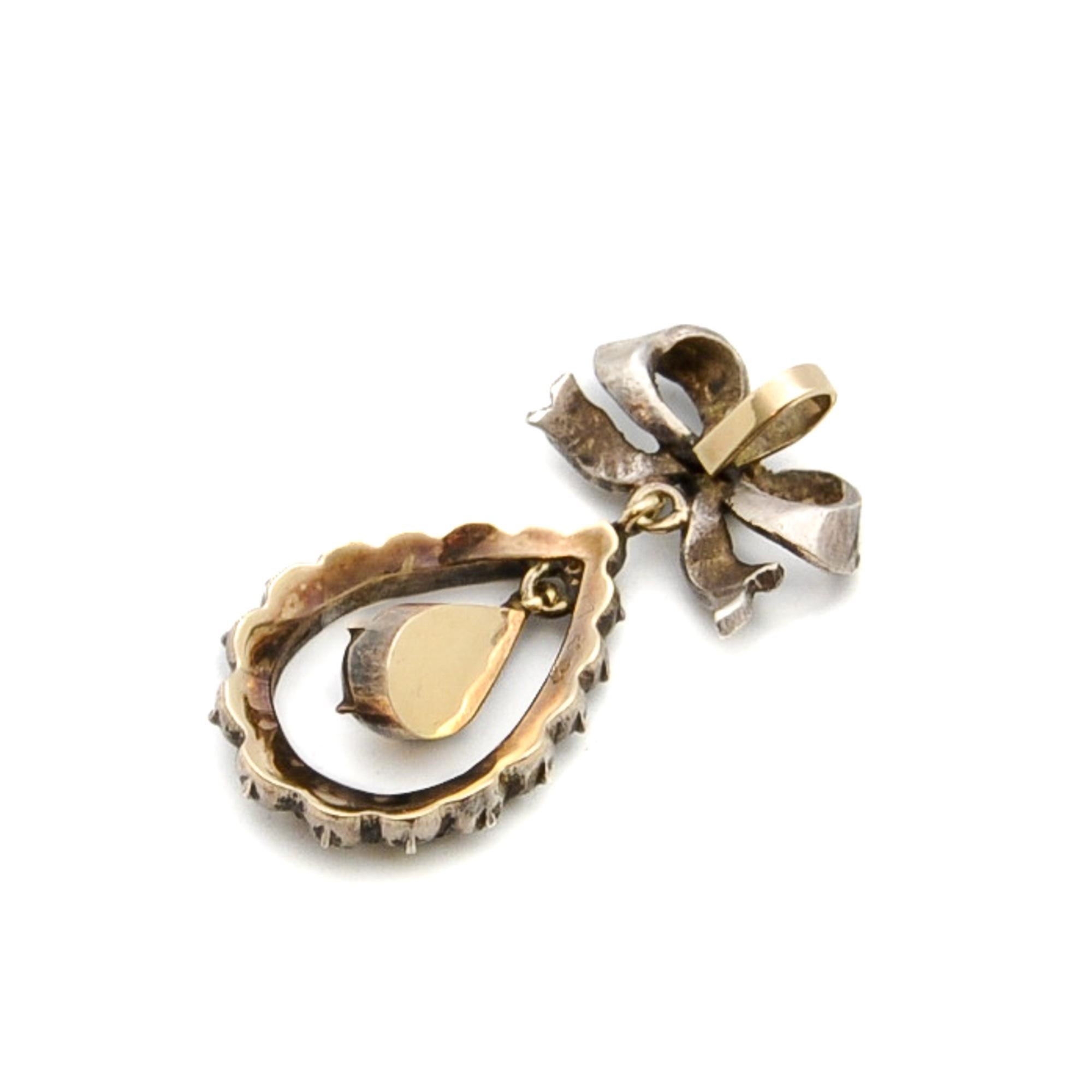 Antique Victorian Rose Cut Diamond Bow Pendant For Sale 3