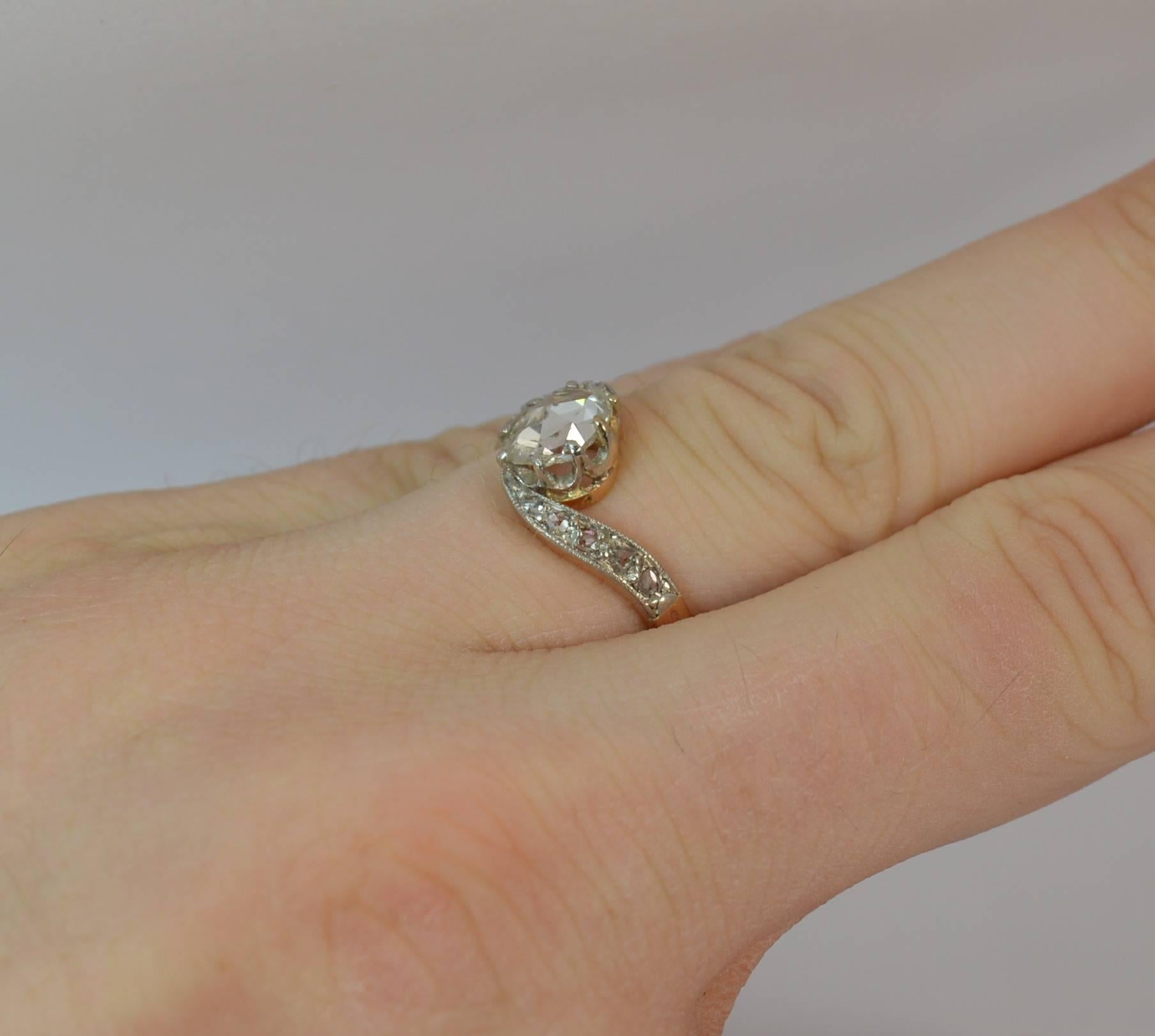 Victorian Pear Rose Cut Diamond 18 Carat Rose Gold French Ring In Good Condition In St Helens, GB