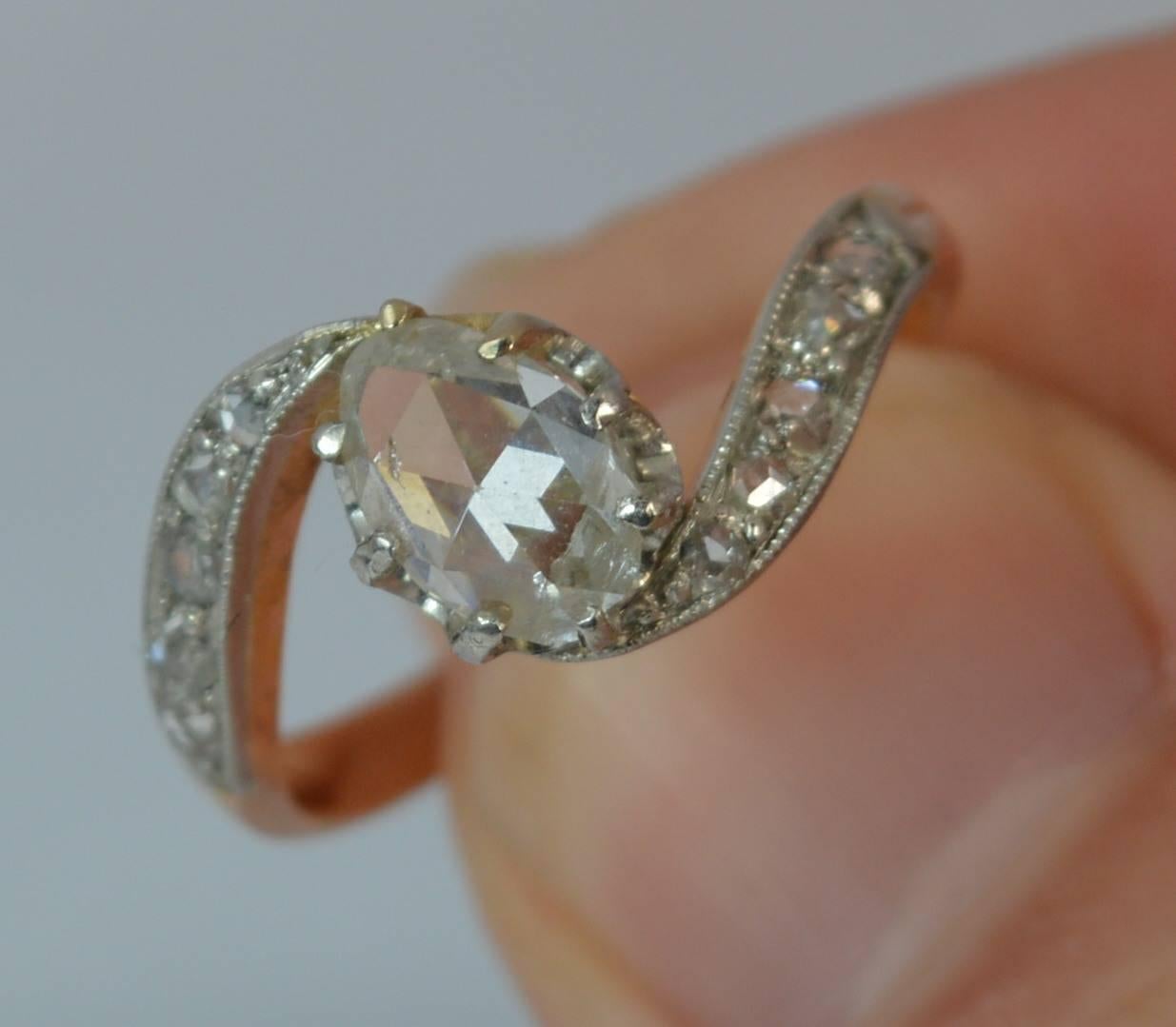 Victorian Pear Rose Cut Diamond 18 Carat Rose Gold French Ring 1