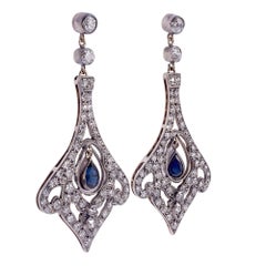 Victorian Pear Sapphire & Diamond Dangle Earrings