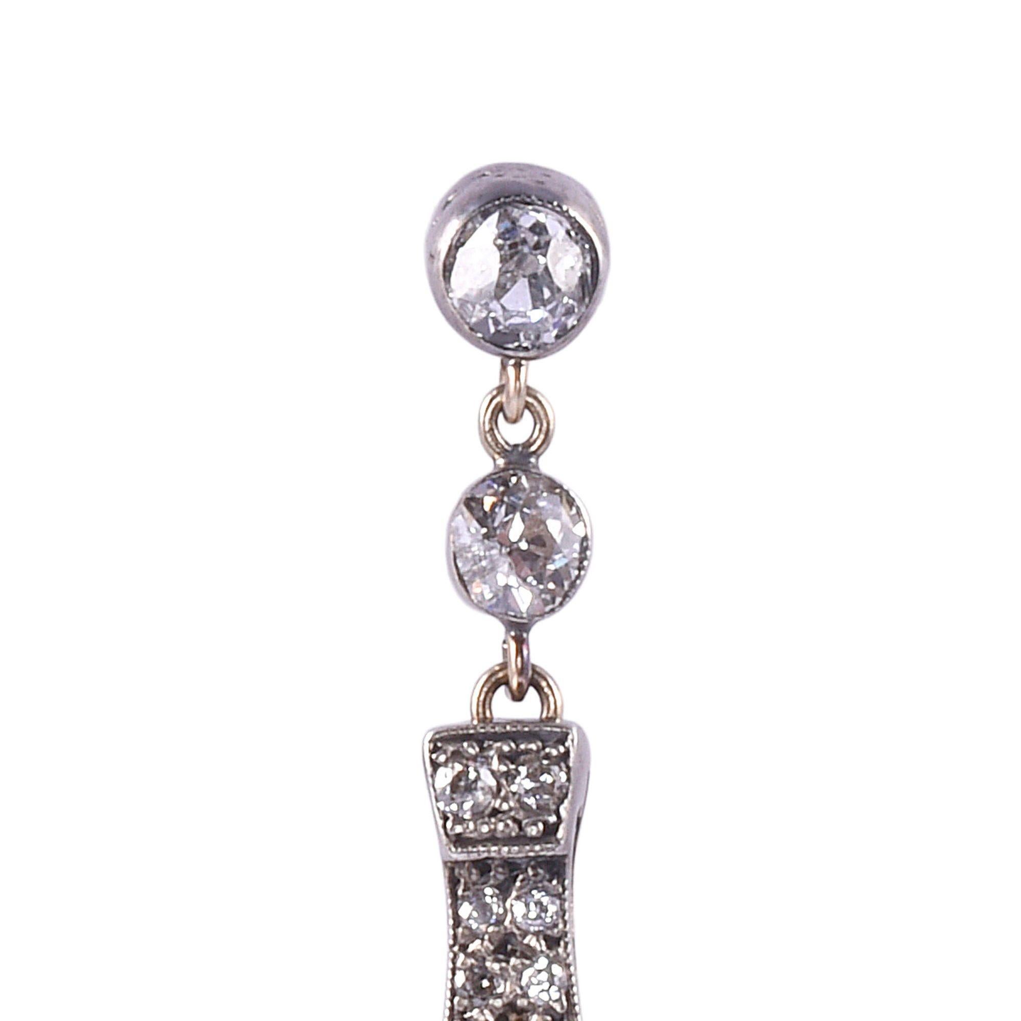 Victorian Pear Sapphire & Diamond Dangle Earrings In Good Condition For Sale In Solvang, CA