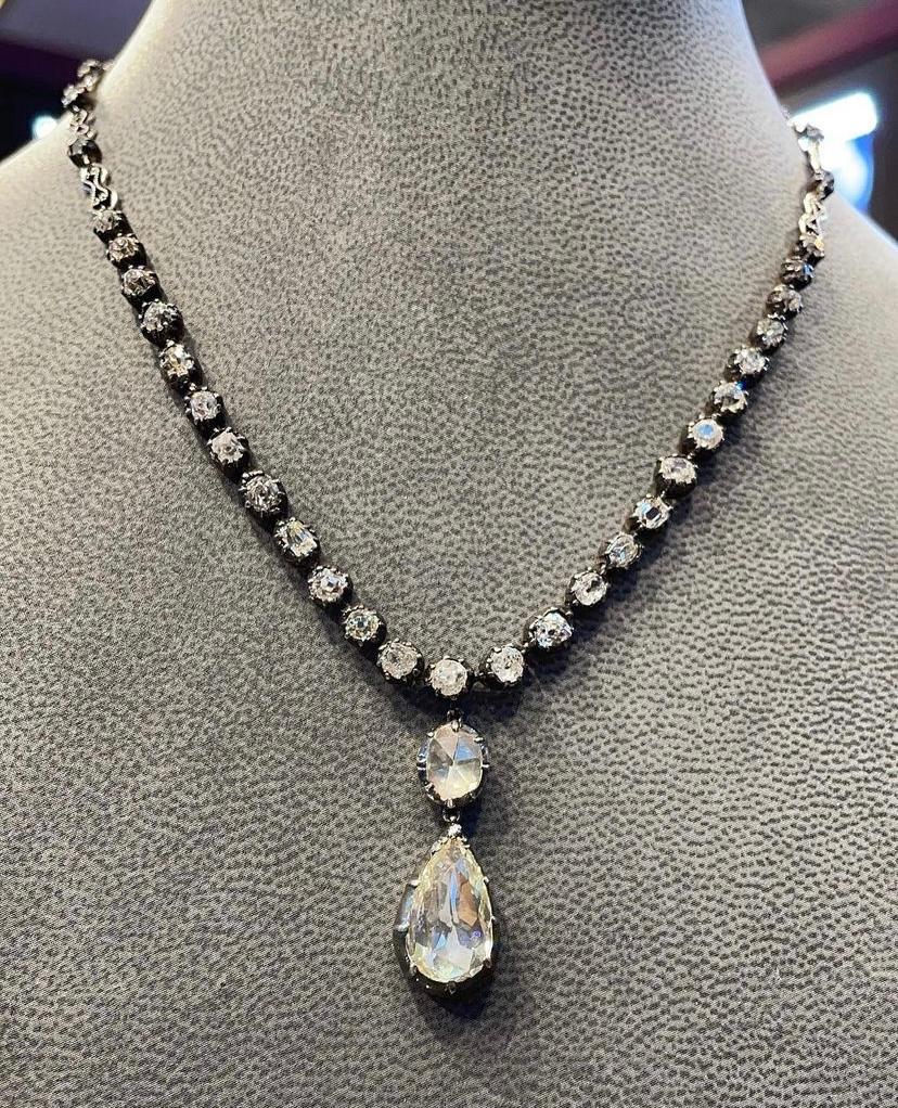 Women's Victorian Pear Shape Rose Cut Diamond Necklace