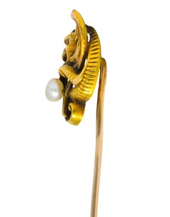 Victorian Pearl 14 Karat Gold Gargoyle Stickpin