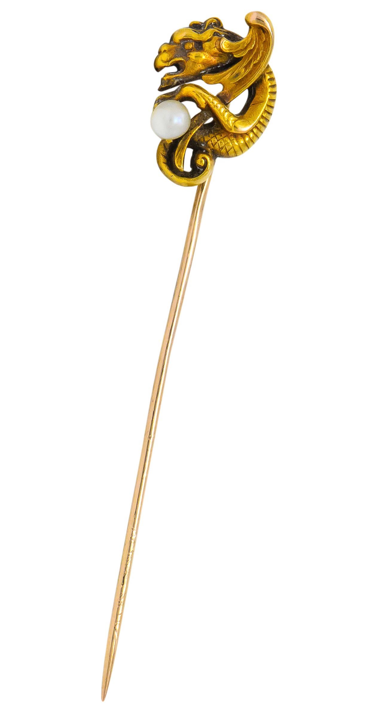 Victorian Pearl 14 Karat Gold Gargoyle Stickpin 1