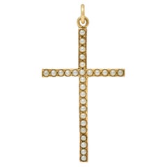 Victorian Pearl 14 Karat Yellow Gold Antique Cross Pendant