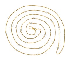 Victorian Pearl 14 Karat Yellow Gold Antique Station Fob Chain Necklace