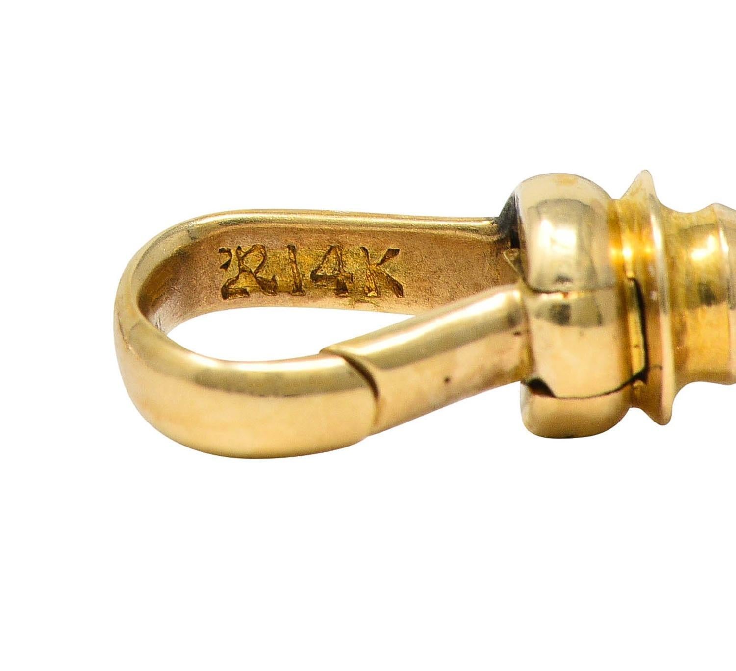 Victorian Pearl 14 Karat Yellow Gold Antique Station Fob Chain Necklace For Sale 3