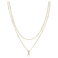 Collar de perlas victorianas de oro amarillo de 14 quilates con cadena de leontina antigua