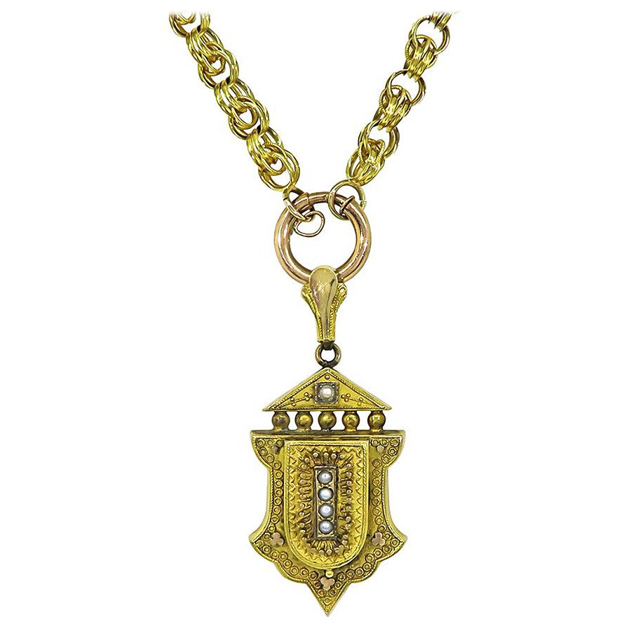Collier avec pendentif en or jaune 14 carats « Victorian Pearl »