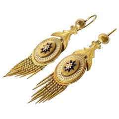 Victorian Pearl, 18 Carat Gold and Enamel Drop Earrings