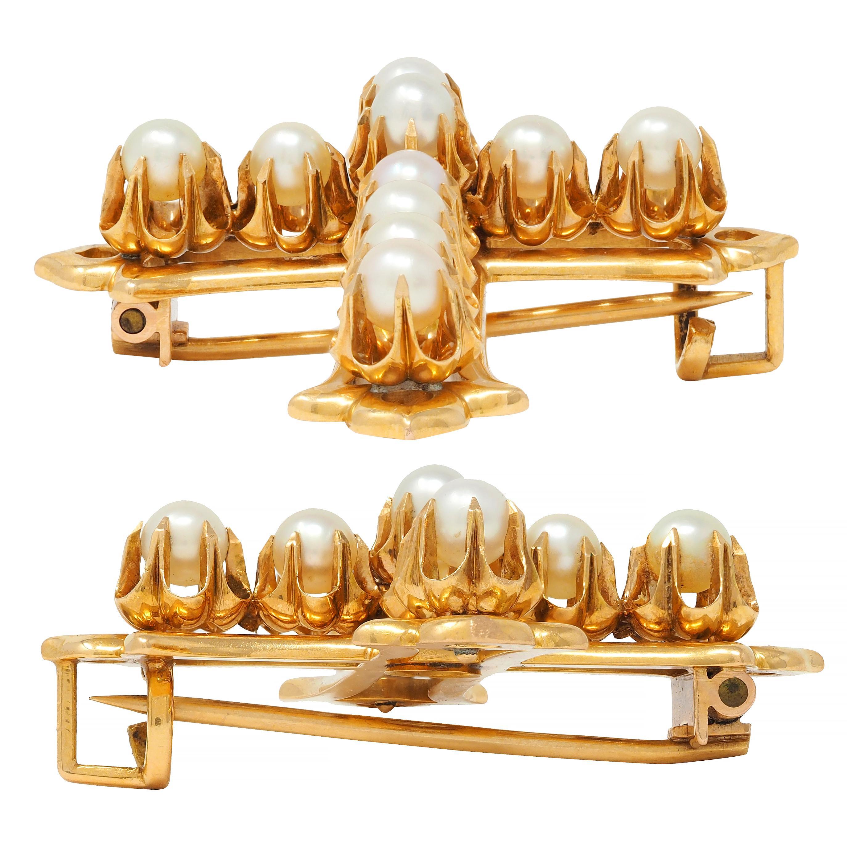 Antike viktorianische Kreuzbrosche, Perle 18 Karat Gelbgold Gürtel-Set im Angebot 1