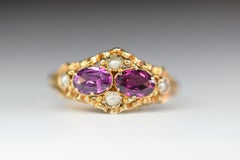 Victorian Pearl and Amethyst 15 Karat Gold Antique Ring