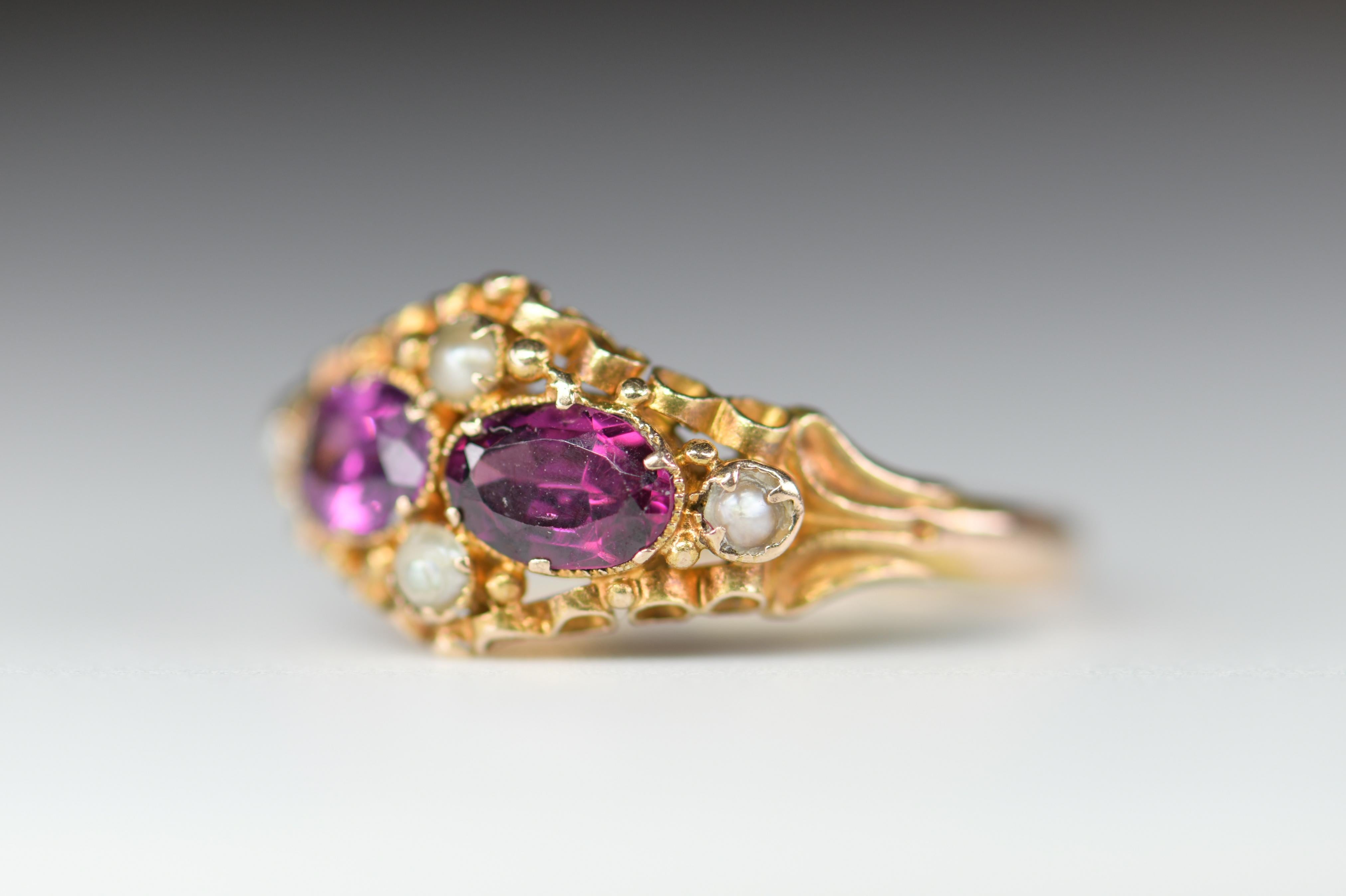 Victorian Pearl and Amethyst 15 Karat Gold Antique Ring 2
