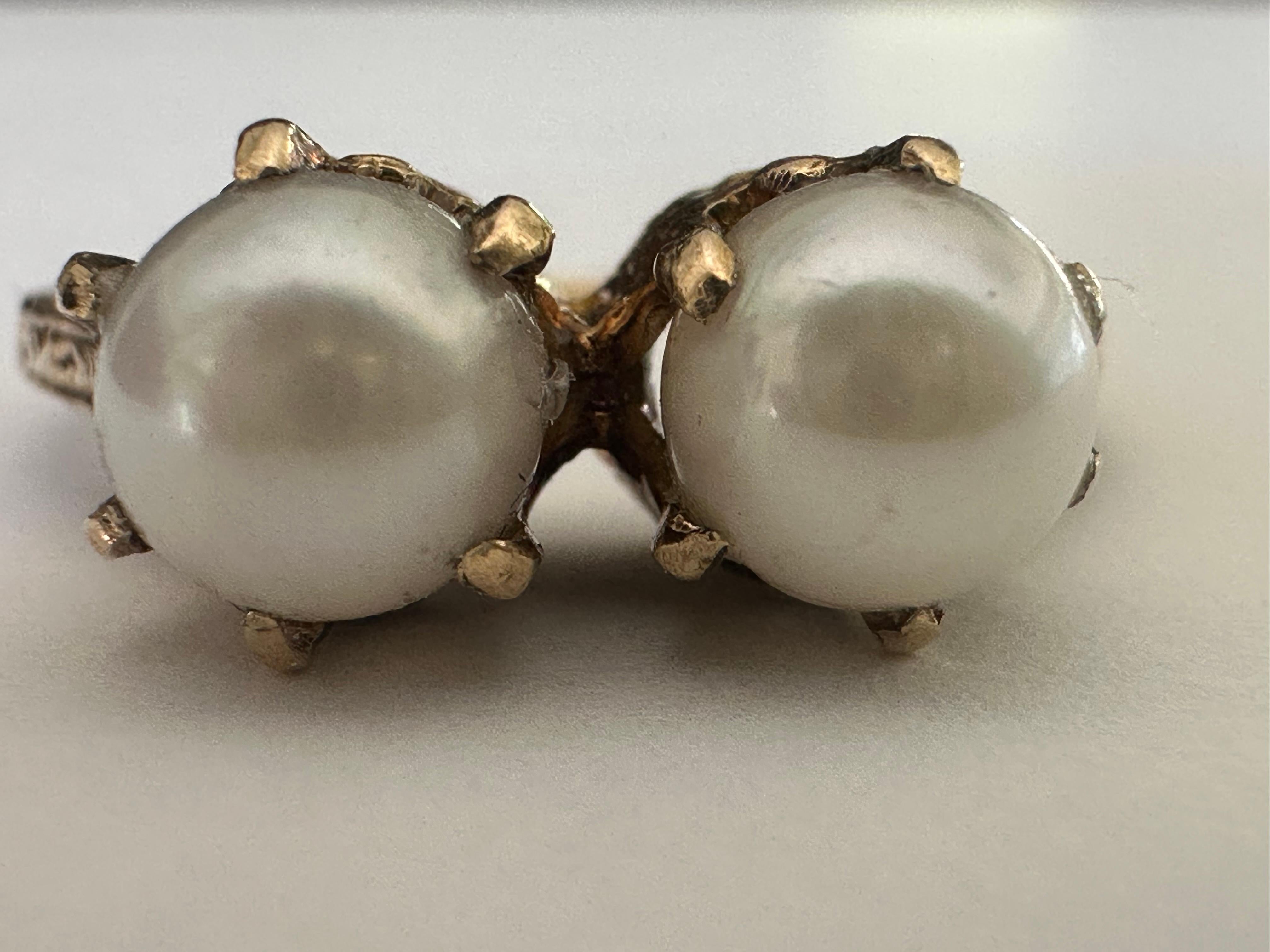 Viktorianischer Perlen- und 14K Gelbgold Toi et Moi Ring im Angebot 6