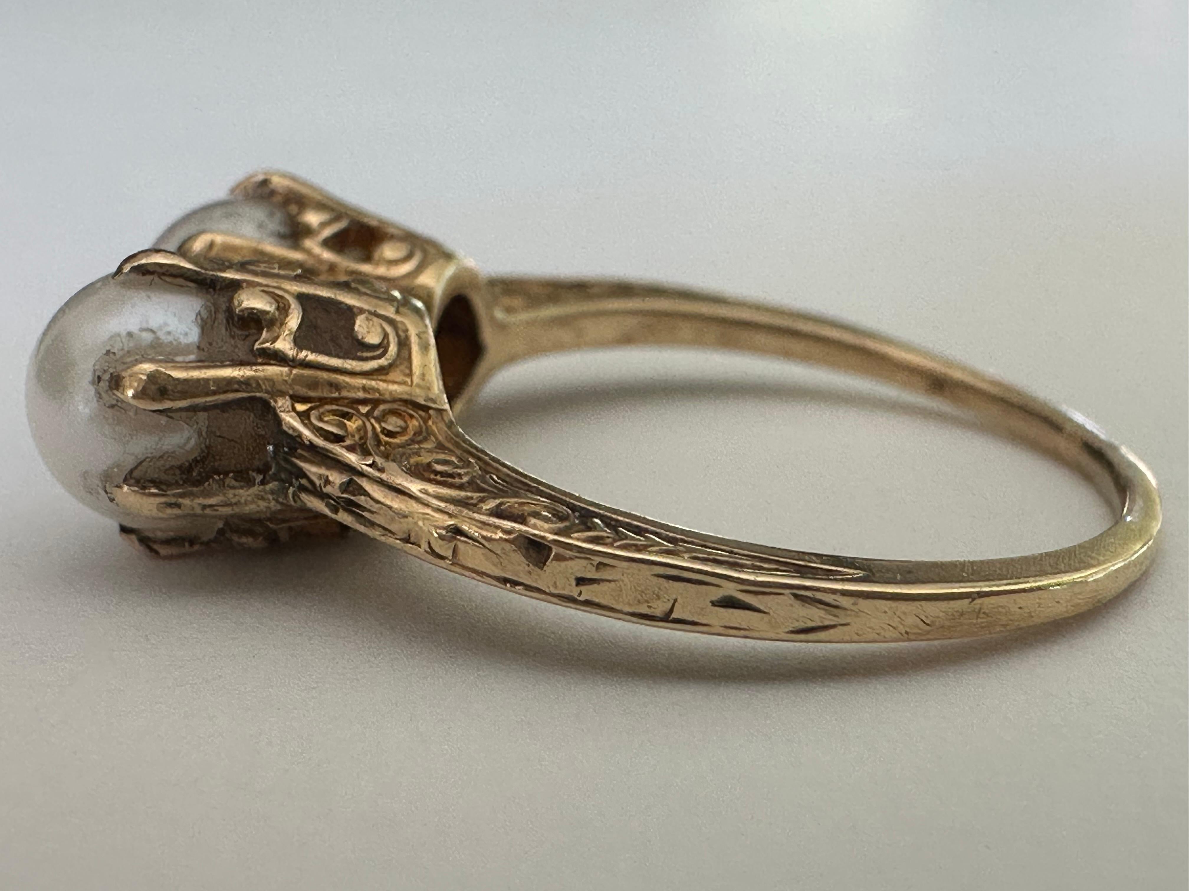 Viktorianischer Perlen- und 14K Gelbgold Toi et Moi Ring (Spätviktorianisch) im Angebot