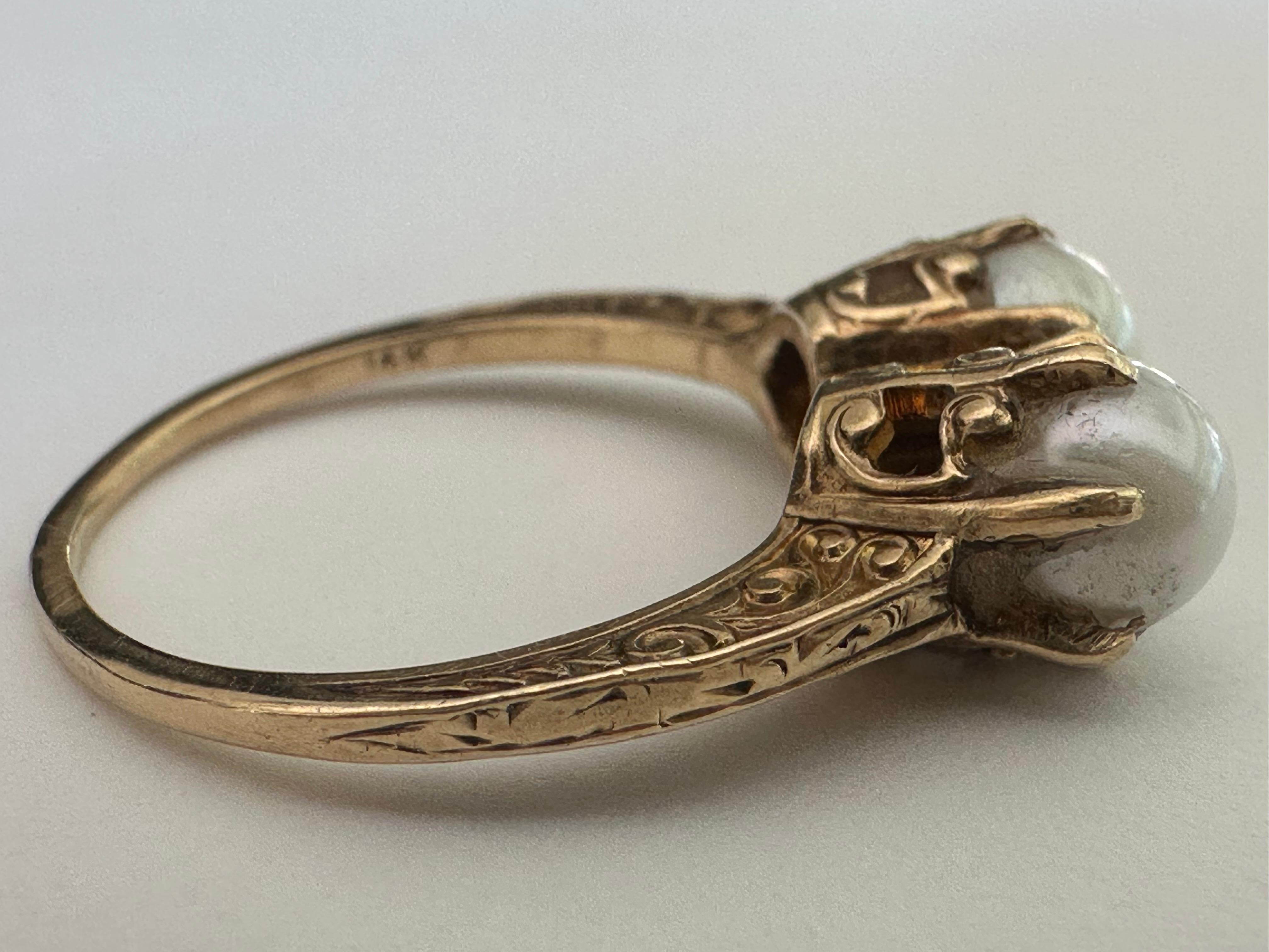 Viktorianischer Perlen- und 14K Gelbgold Toi et Moi Ring Damen im Angebot