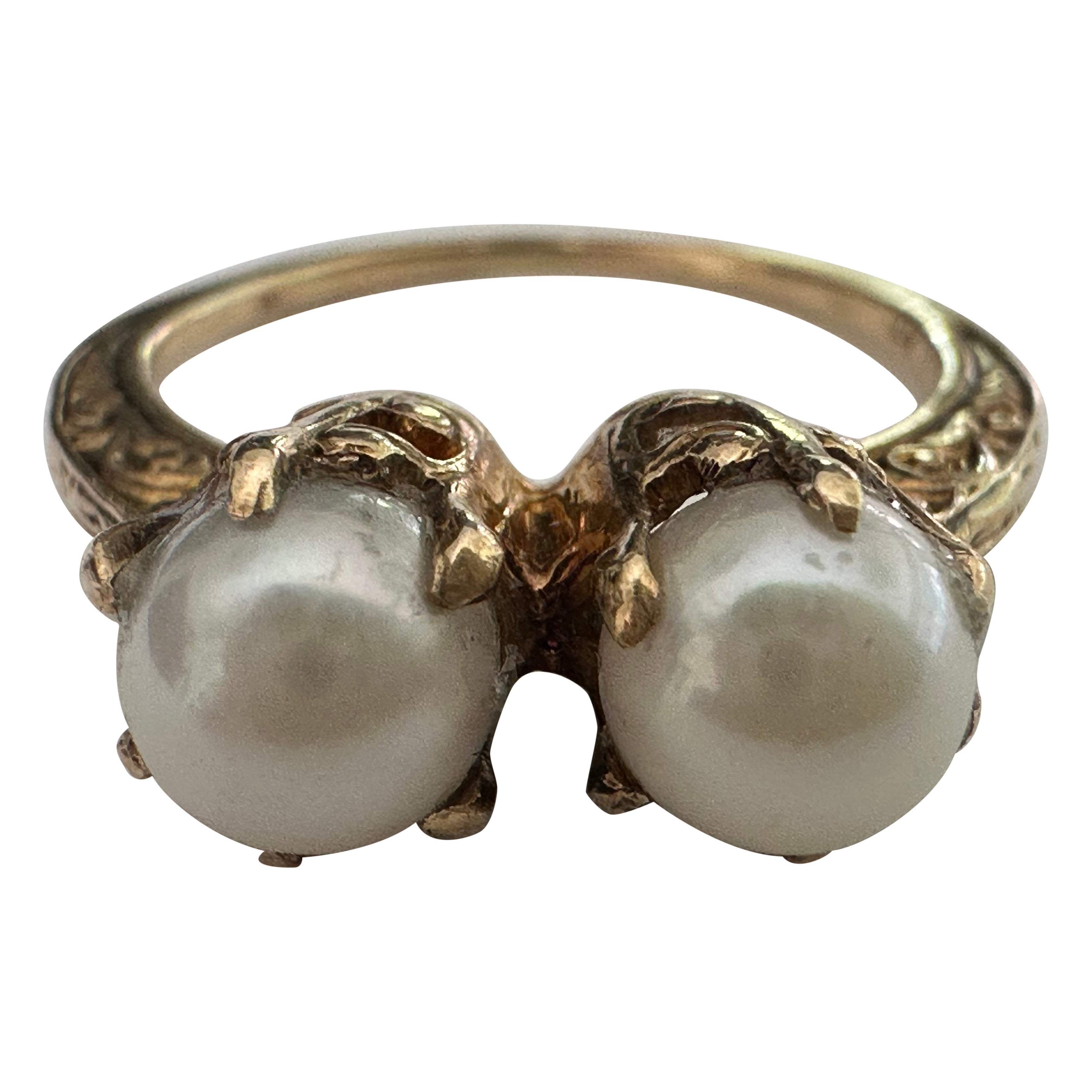 Viktorianischer Perlen- und 14K Gelbgold Toi et Moi Ring im Angebot