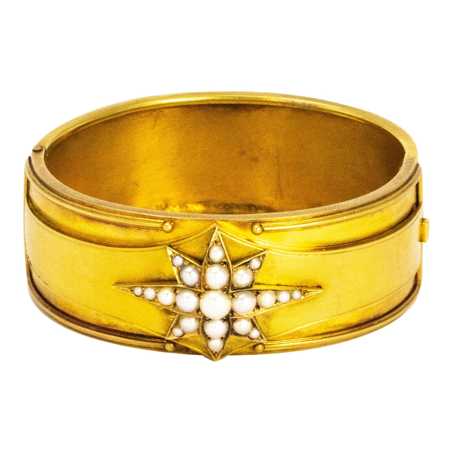 Victorian Pearl and 15 Carat Gold Bangle
