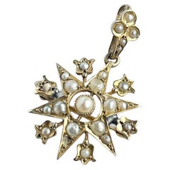 Broche victoriano con perlas y colgante de oro de 9 quilates
