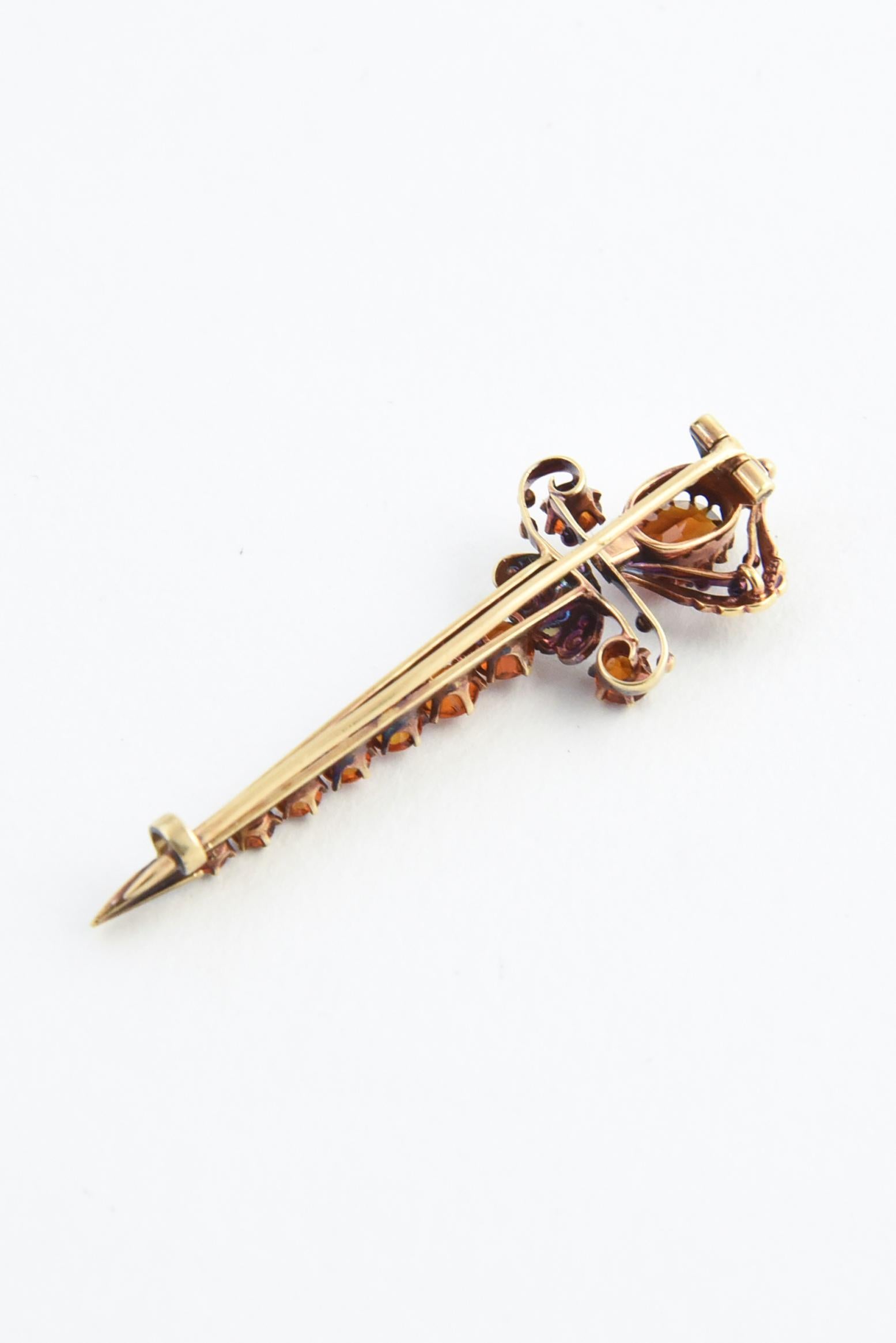 Round Cut Victorian Pearl and Citrine Gold Sword Brooch