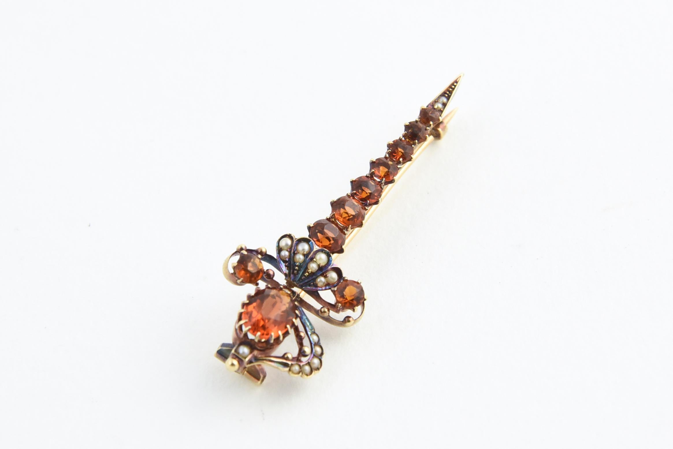Victorian Pearl and Citrine Gold Sword Brooch In Good Condition In Miami Beach, FL