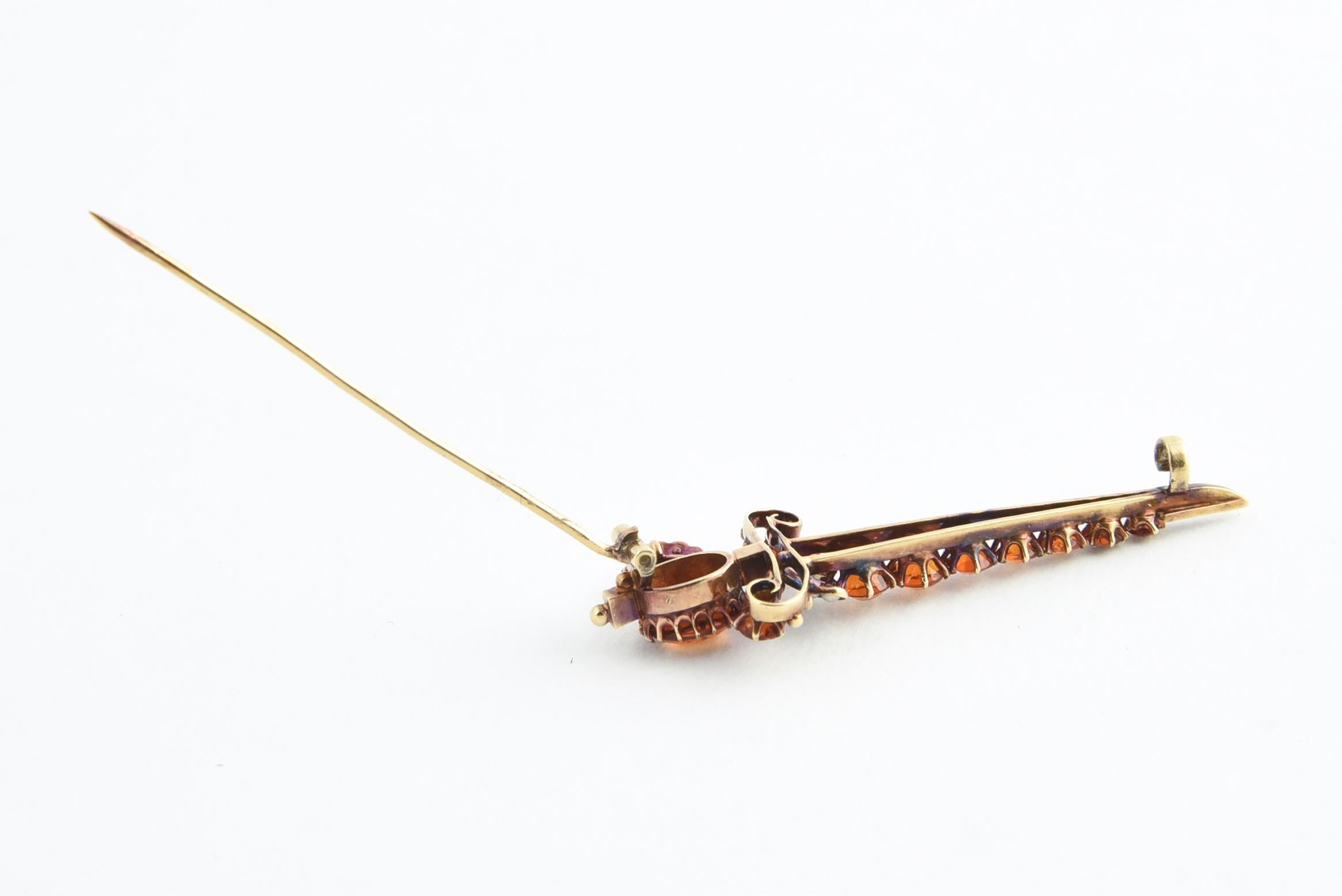 Women's or Men's Victorian Pearl and Citrine Gold Sword Brooch