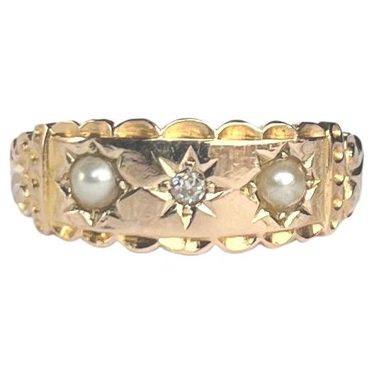 Victorian Pearl and Diamond 15 Carat Gold Band