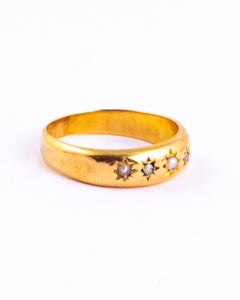 Victorian Pearl and Diamond 18 Carat Gold Five-Stone Ring