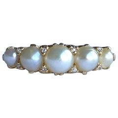 Victorian Pearl and Diamond 18 Carat Gold Five-Stone Ring