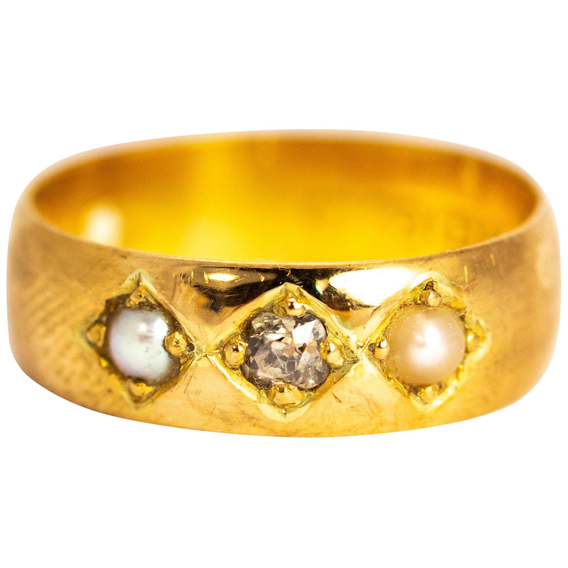Victorian Pearl and Diamond 22 Carat Gold Band
