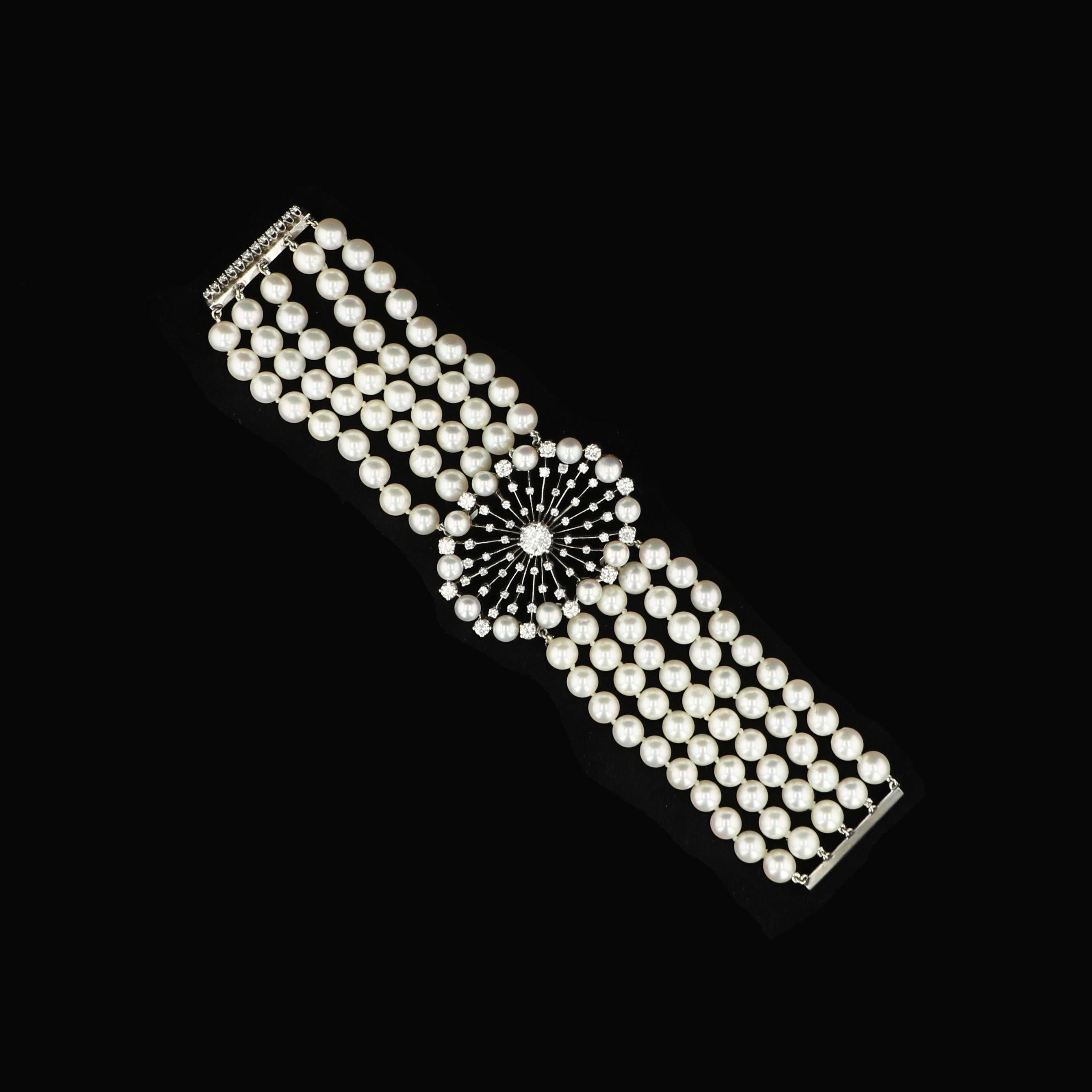 Round Cut Victorian Pearl and Diamond Bracelet